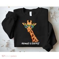 Hipster Giraffe Glasses Normal is Boring Autism Awareness Sweatshirt thumb 2