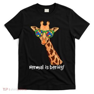 Hipster Giraffe Glasses Normal is Boring Autism Awareness T-Shirt