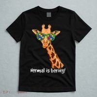 Hipster Giraffe Glasses Normal is Boring Autism Awareness T-Shirt thumb 5