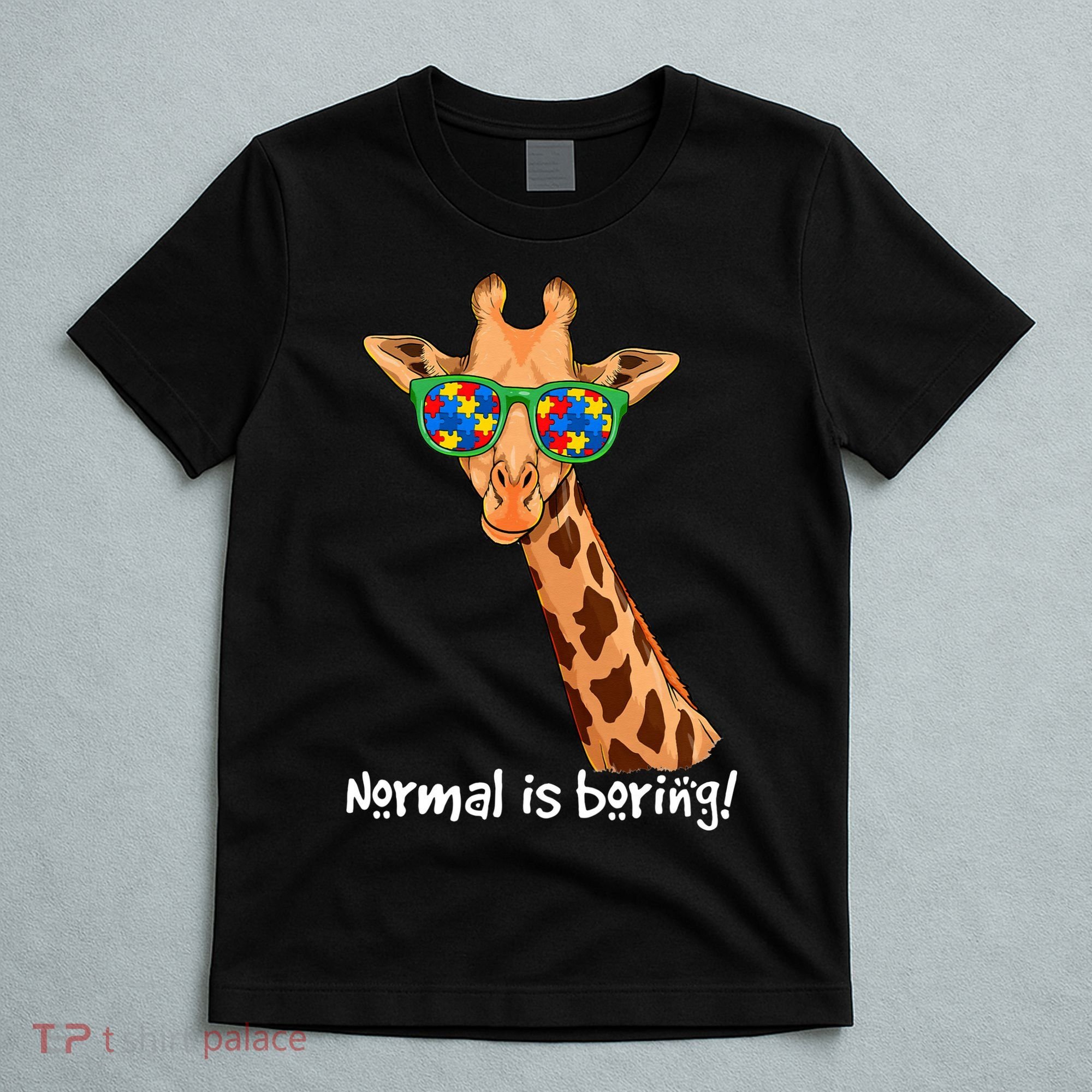 Hipster Giraffe Glasses Normal is Boring Autism Awareness T-Shirt