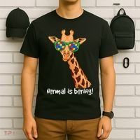Hipster Giraffe Glasses Normal is Boring Autism Awareness T-Shirt thumb 6