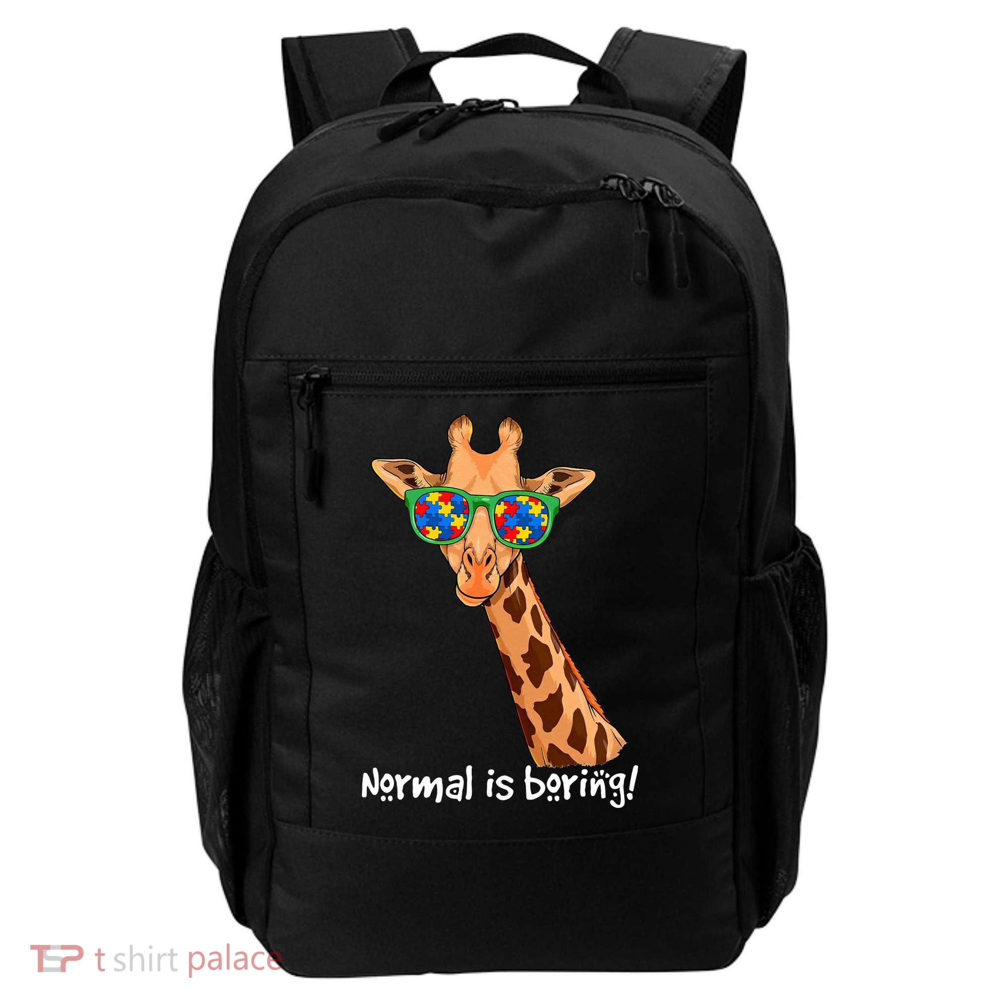 Hipster Giraffe Glasses Normal is Boring Autism Awareness Backpack