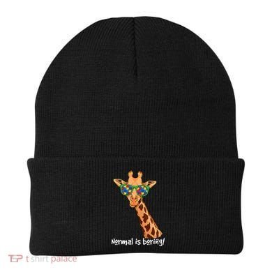 Hipster Giraffe Glasses Normal is Boring Autism Awareness Beanie
