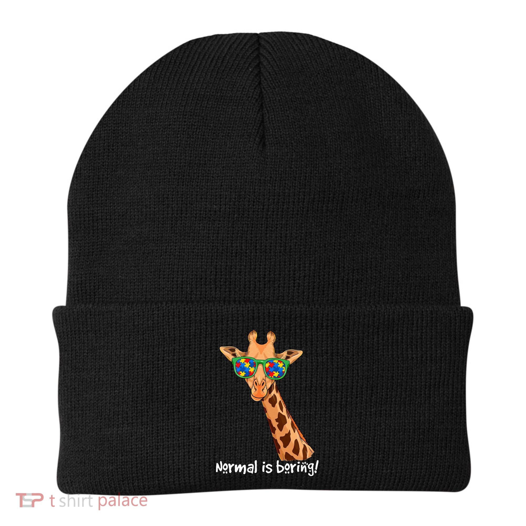 Hipster Giraffe Glasses Normal is Boring Autism Awareness Beanie