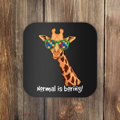 Hipster Giraffe Glasses Normal is Boring Autism Awareness Coaster