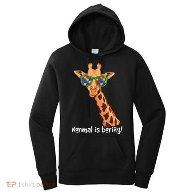 Hipster Giraffe Glasses Normal is Boring Autism Awareness Women's Hoodie