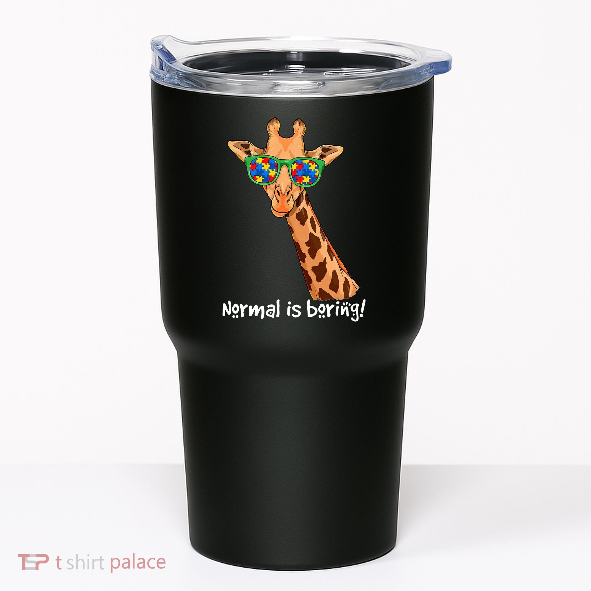 Hipster Giraffe Glasses Normal is Boring Autism Awareness Tumbler