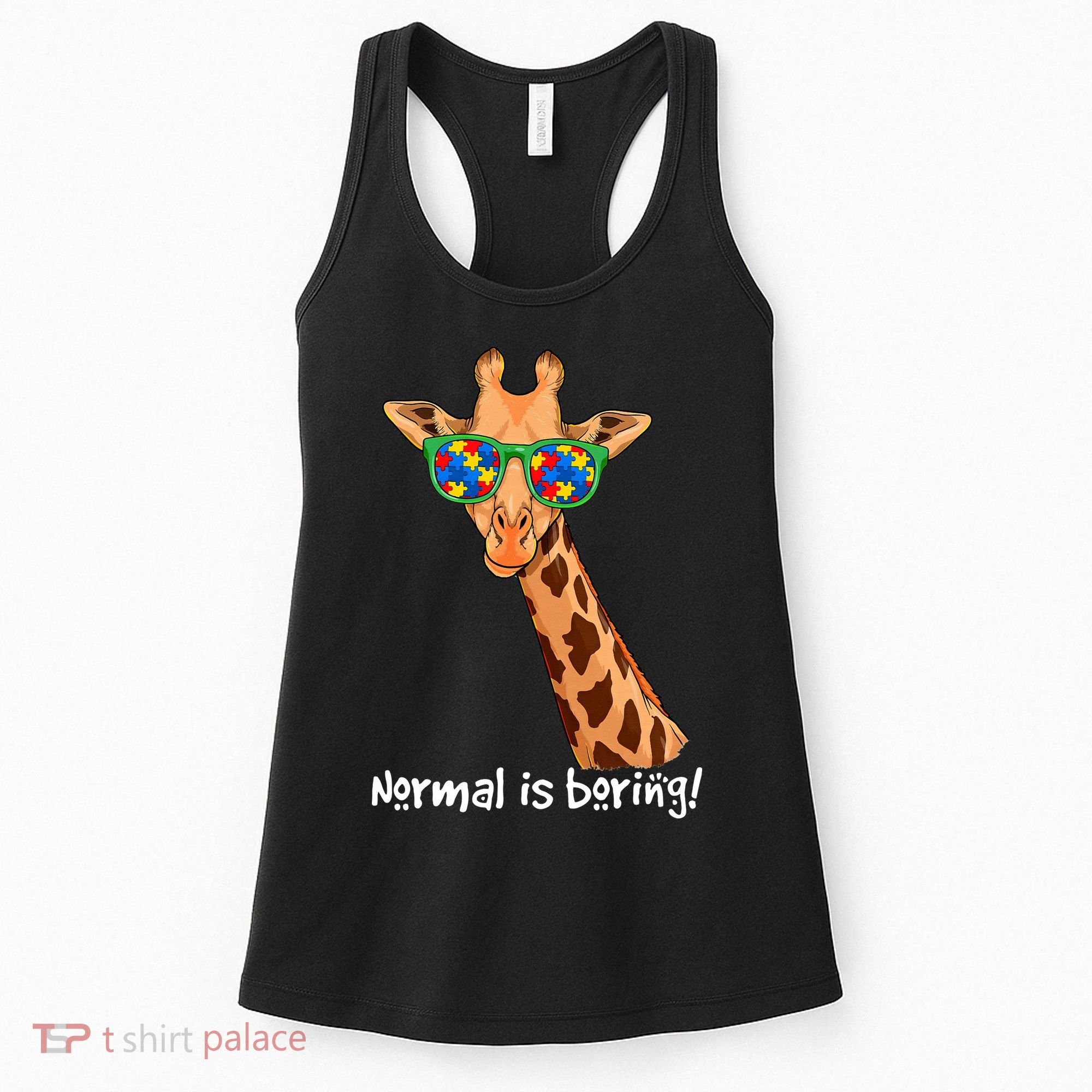 Hipster Giraffe Glasses Normal is Boring Autism Awareness Women's Tank Top