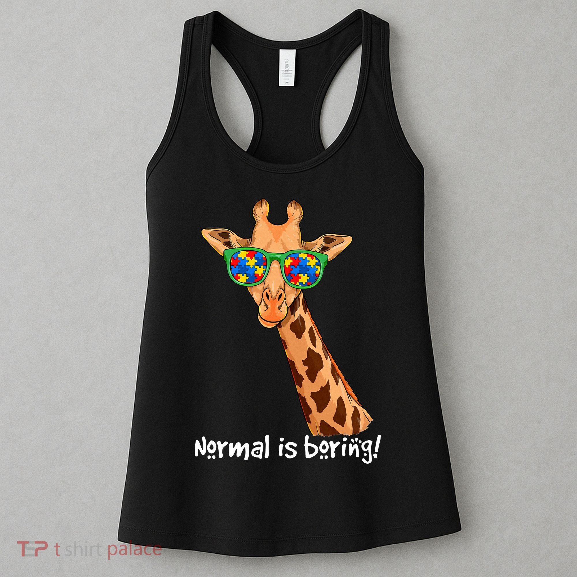 Hipster Giraffe Glasses Normal is Boring Autism Awareness Women's Tank Top