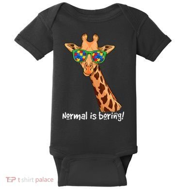 Hipster Giraffe Glasses Normal is Boring Autism Awareness Baby Bodysuit