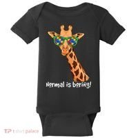 Hipster Giraffe Glasses Normal is Boring Autism Awareness Baby Bodysuit thumb 0