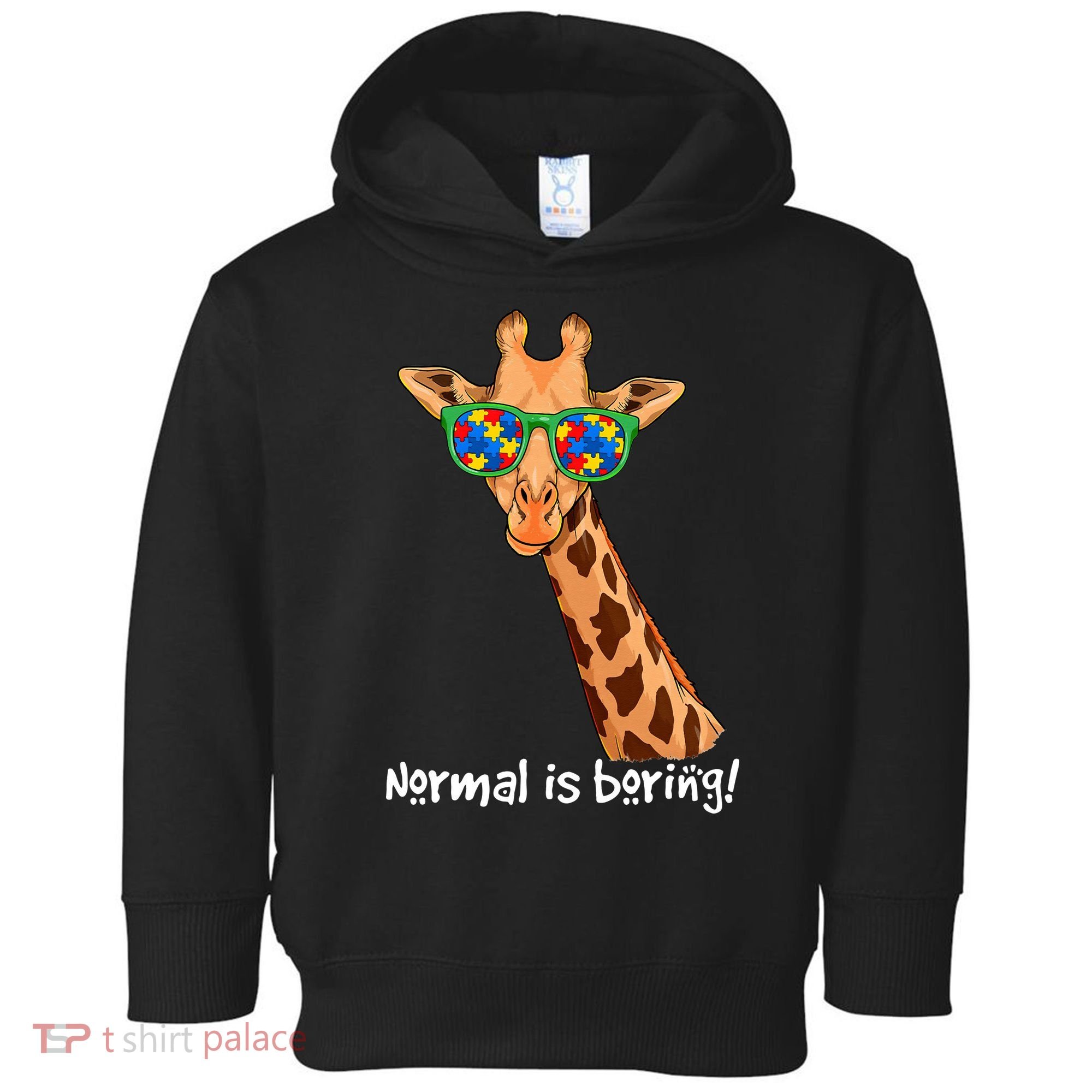 Hipster Giraffe Glasses Normal is Boring Autism Awareness Toddler Hoodie