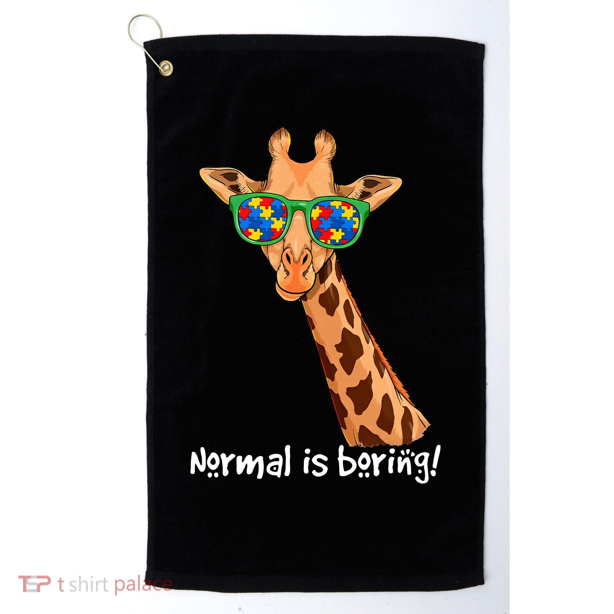Hipster Giraffe Glasses Normal is Boring Autism Awareness Golf Towel