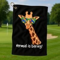 Hipster Giraffe Glasses Normal is Boring Autism Awareness Golf Towel thumb 1