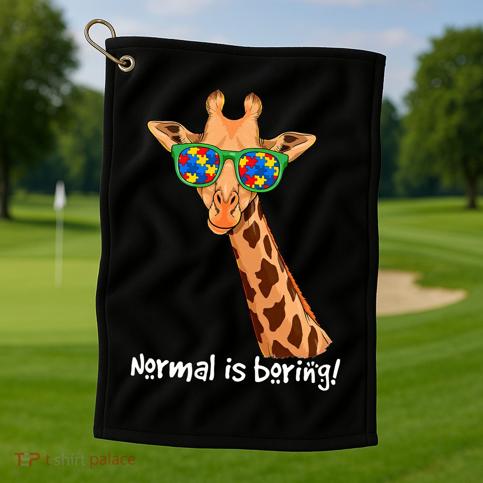 Hipster Giraffe Glasses Normal is Boring Autism Awareness Golf Towel