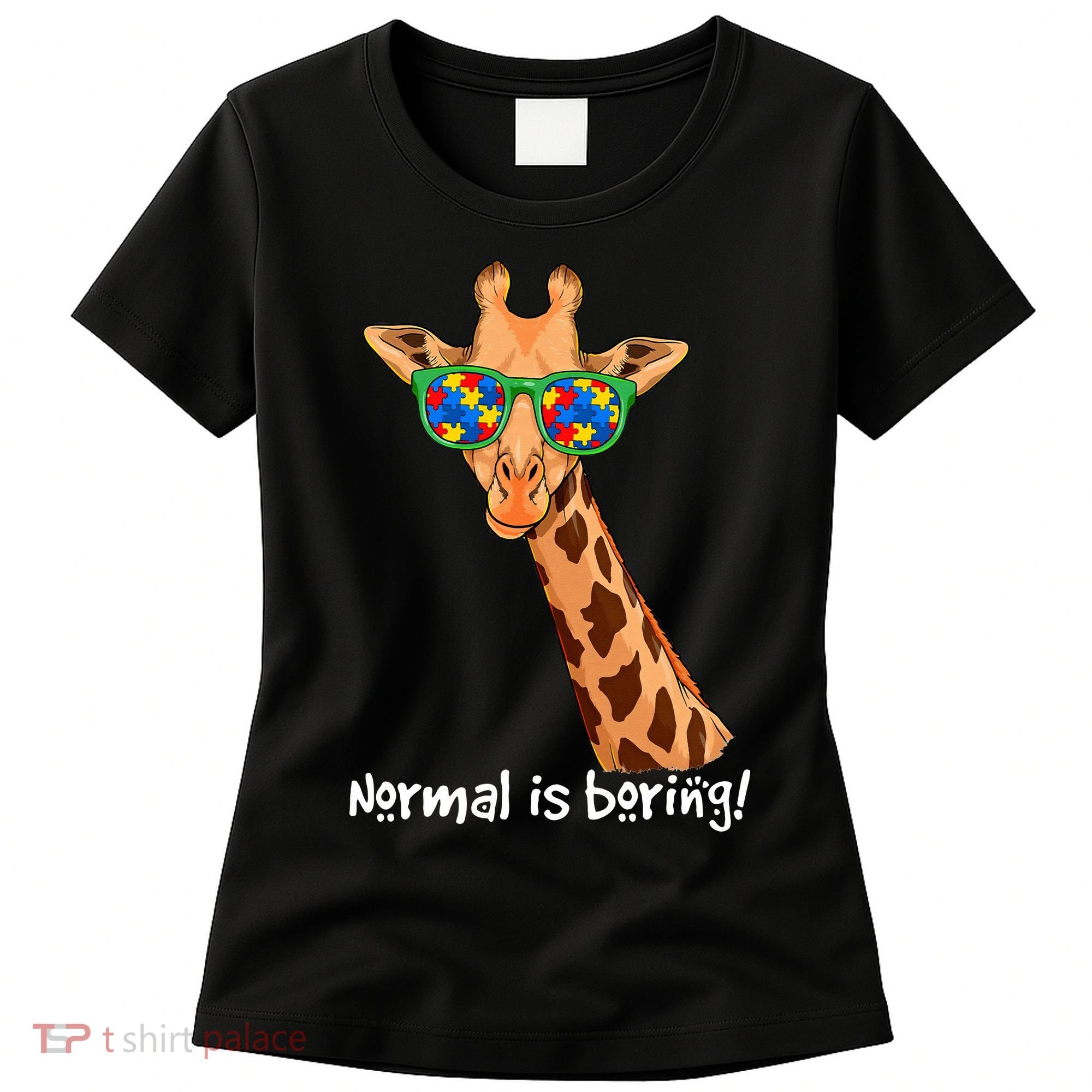 Hipster Giraffe Glasses Normal is Boring Autism Awareness Women's T-Shirt