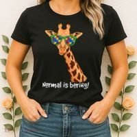 Hipster Giraffe Glasses Normal is Boring Autism Awareness Women's T-Shirt thumb 2