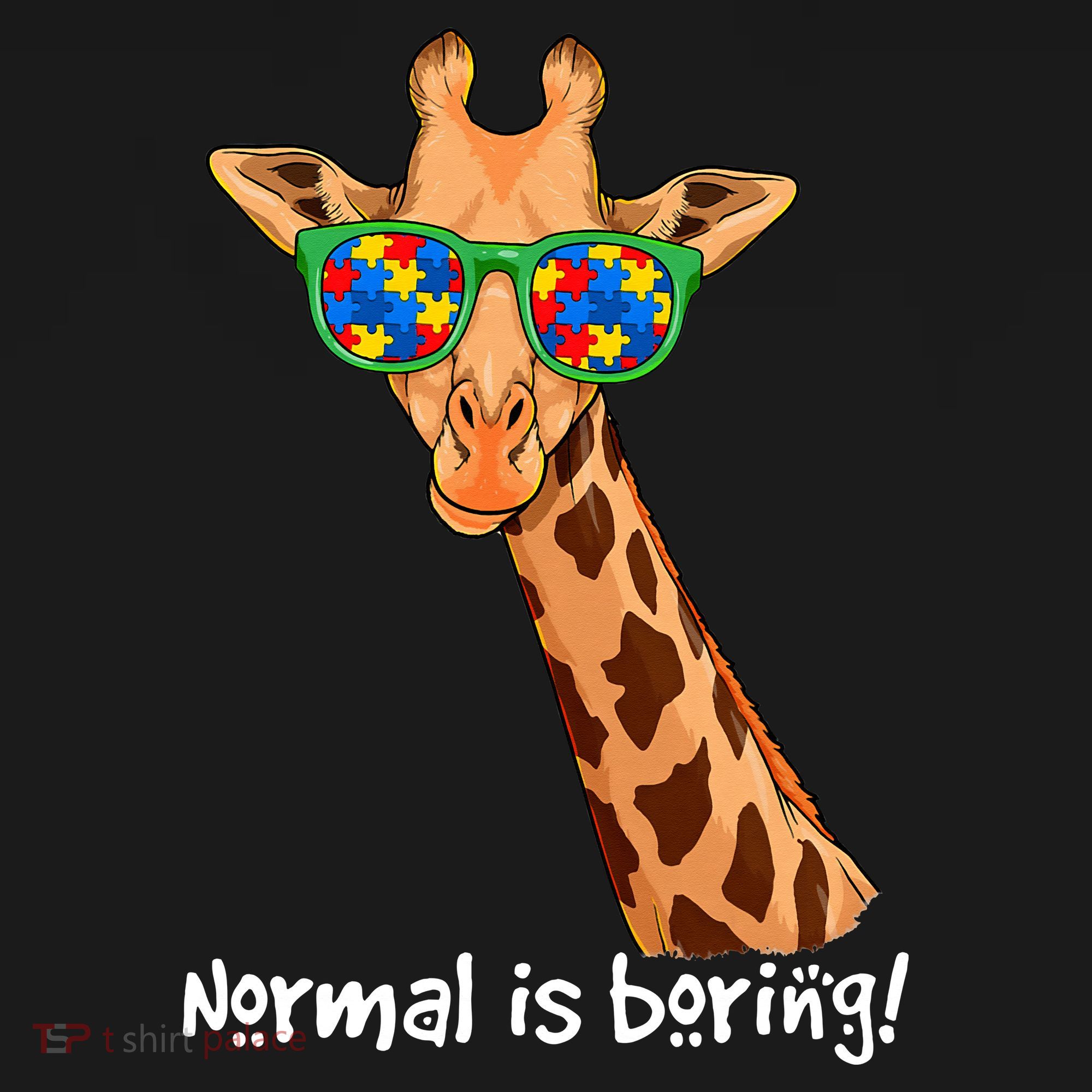 Hipster Giraffe Glasses Normal is Boring Autism Awareness Women's T-Shirt