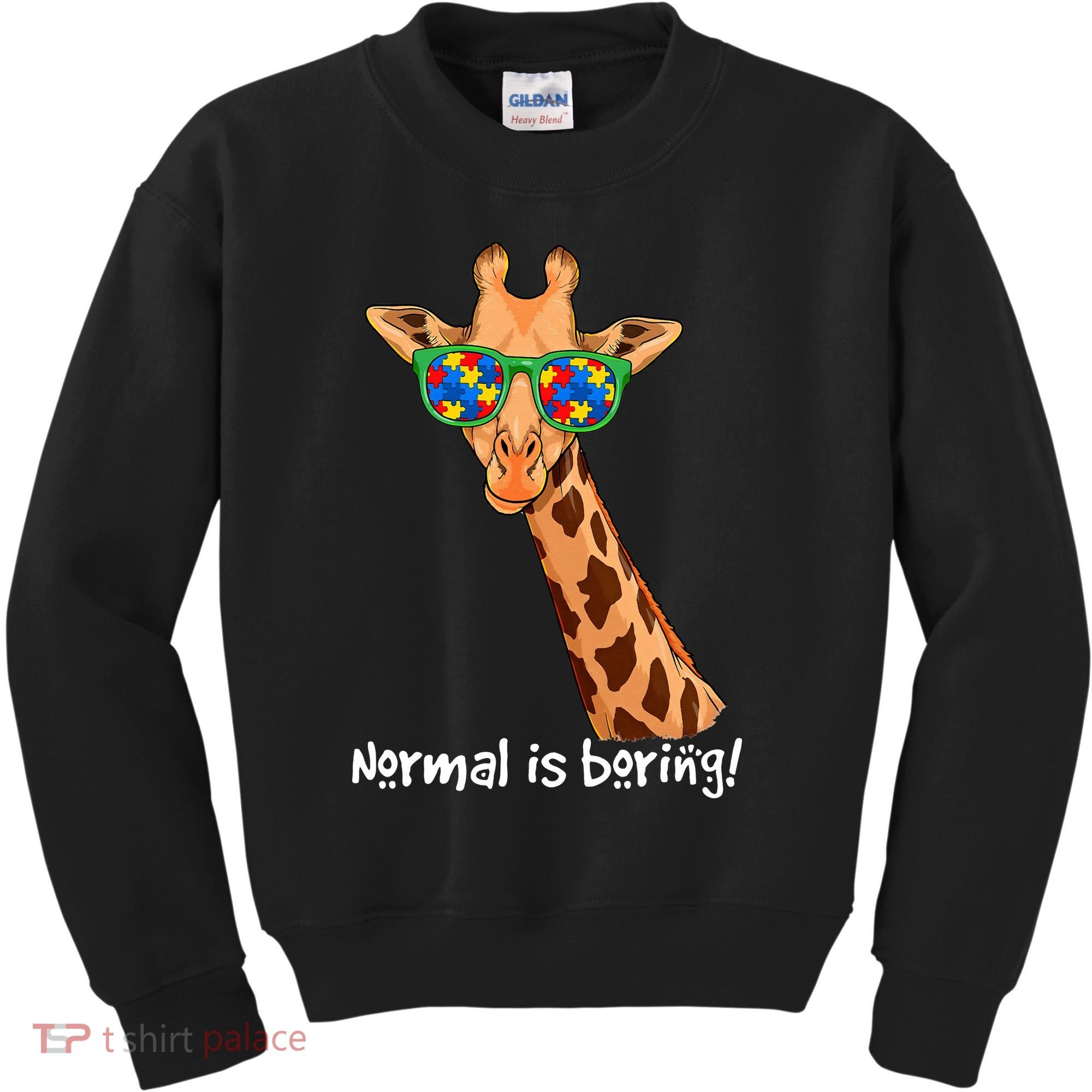 Hipster Giraffe Glasses Normal is Boring Autism Awareness Kids Sweatshirt