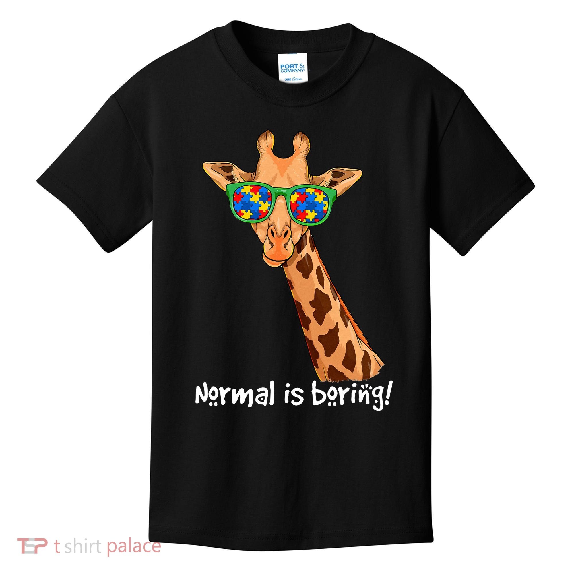 Hipster Giraffe Glasses Normal is Boring Autism Awareness Kids T-Shirt