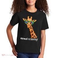 Hipster Giraffe Glasses Normal is Boring Autism Awareness Kids T-Shirt thumb 2