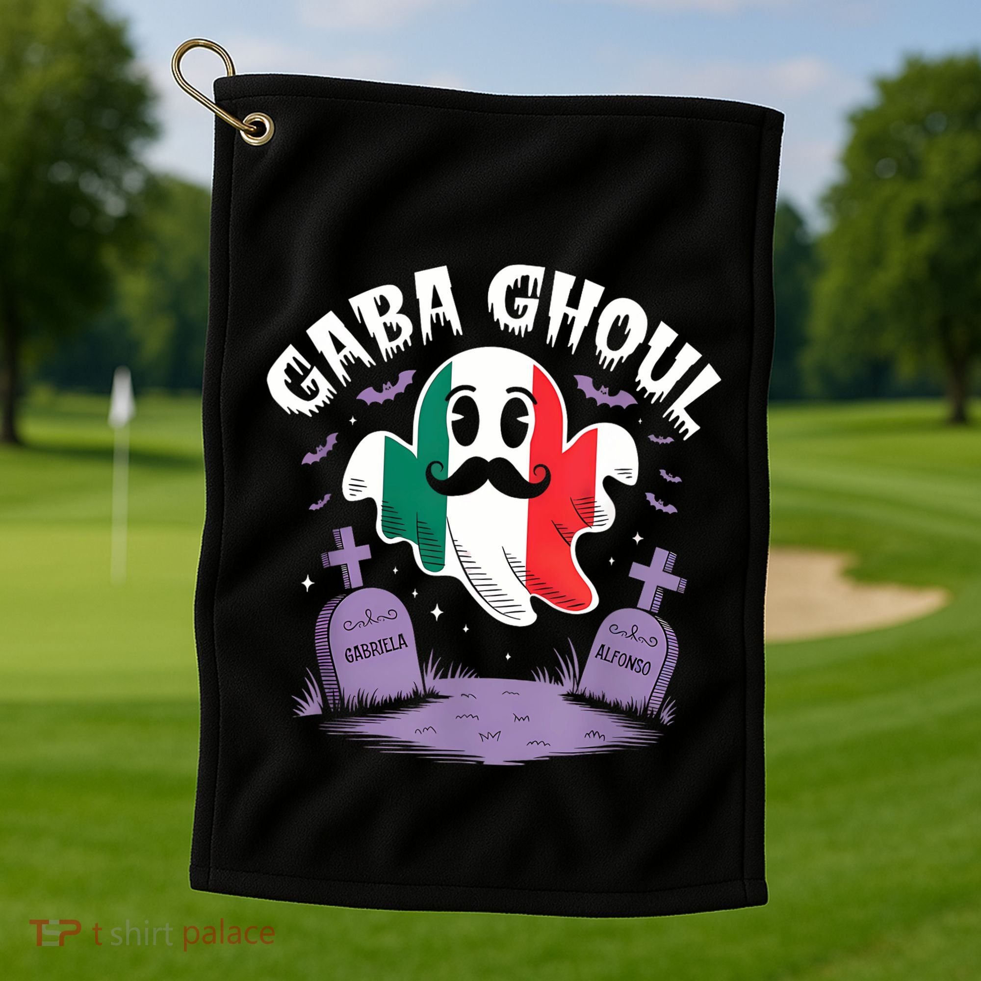 Halloween Graveyard Gaba Ghoul Ghost Funny Italian Gabagool Golf Towel