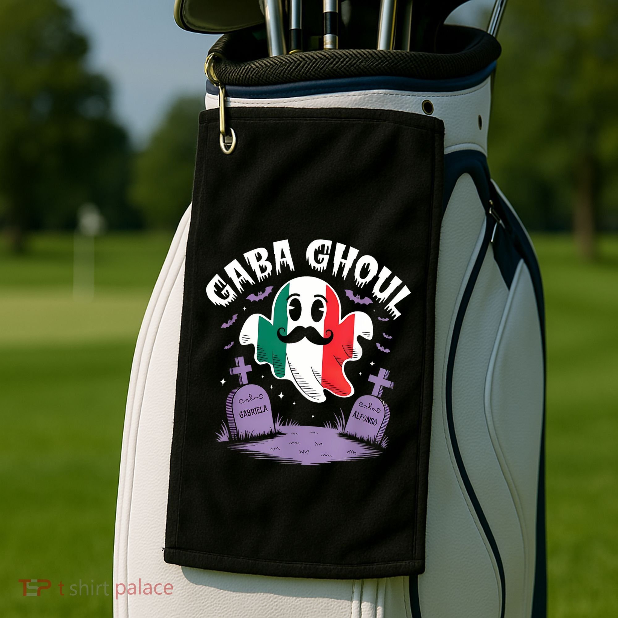 Halloween Graveyard Gaba Ghoul Ghost Funny Italian Gabagool Golf Towel