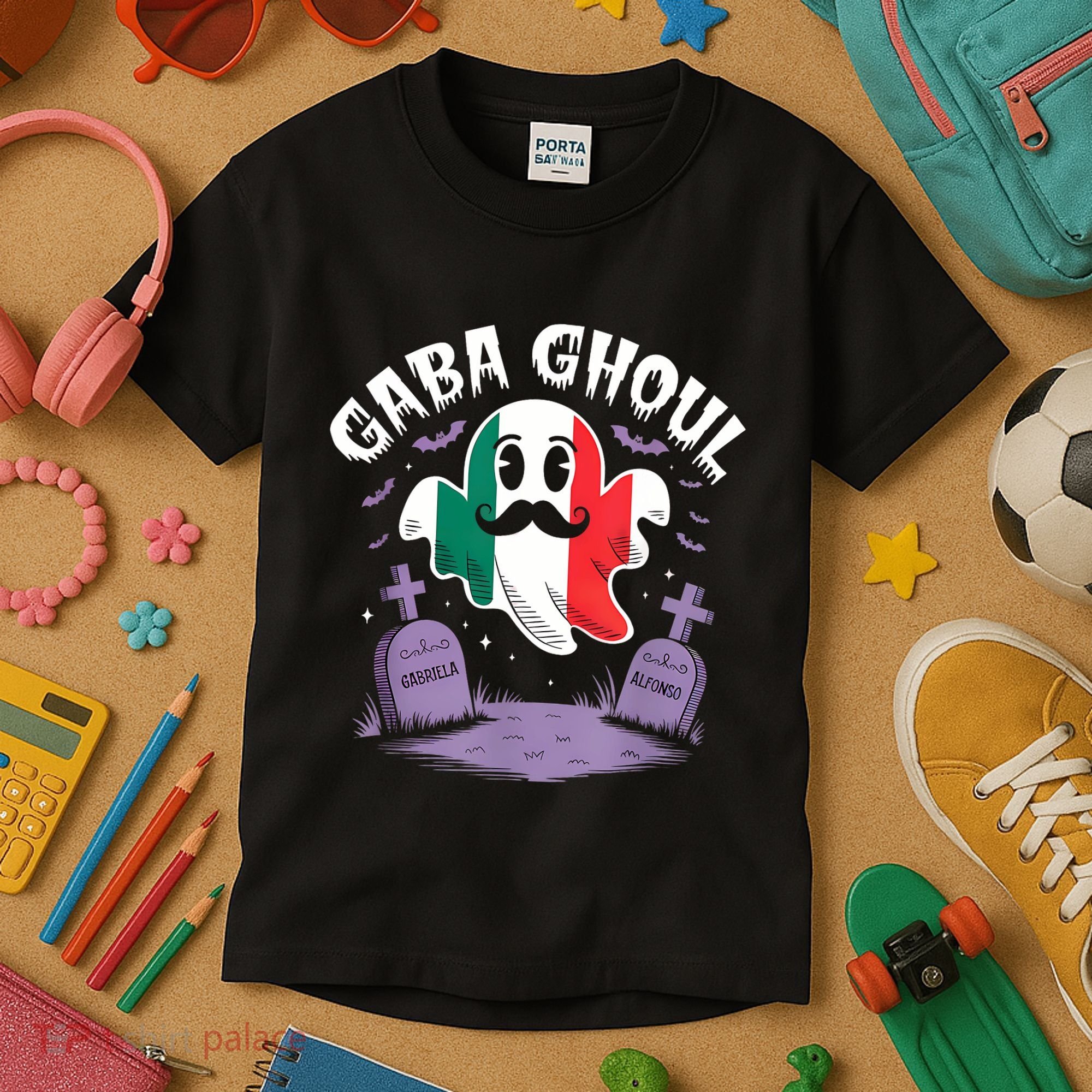 Halloween Graveyard Gaba Ghoul Ghost Funny Italian Gabagool Kids T-Shirt