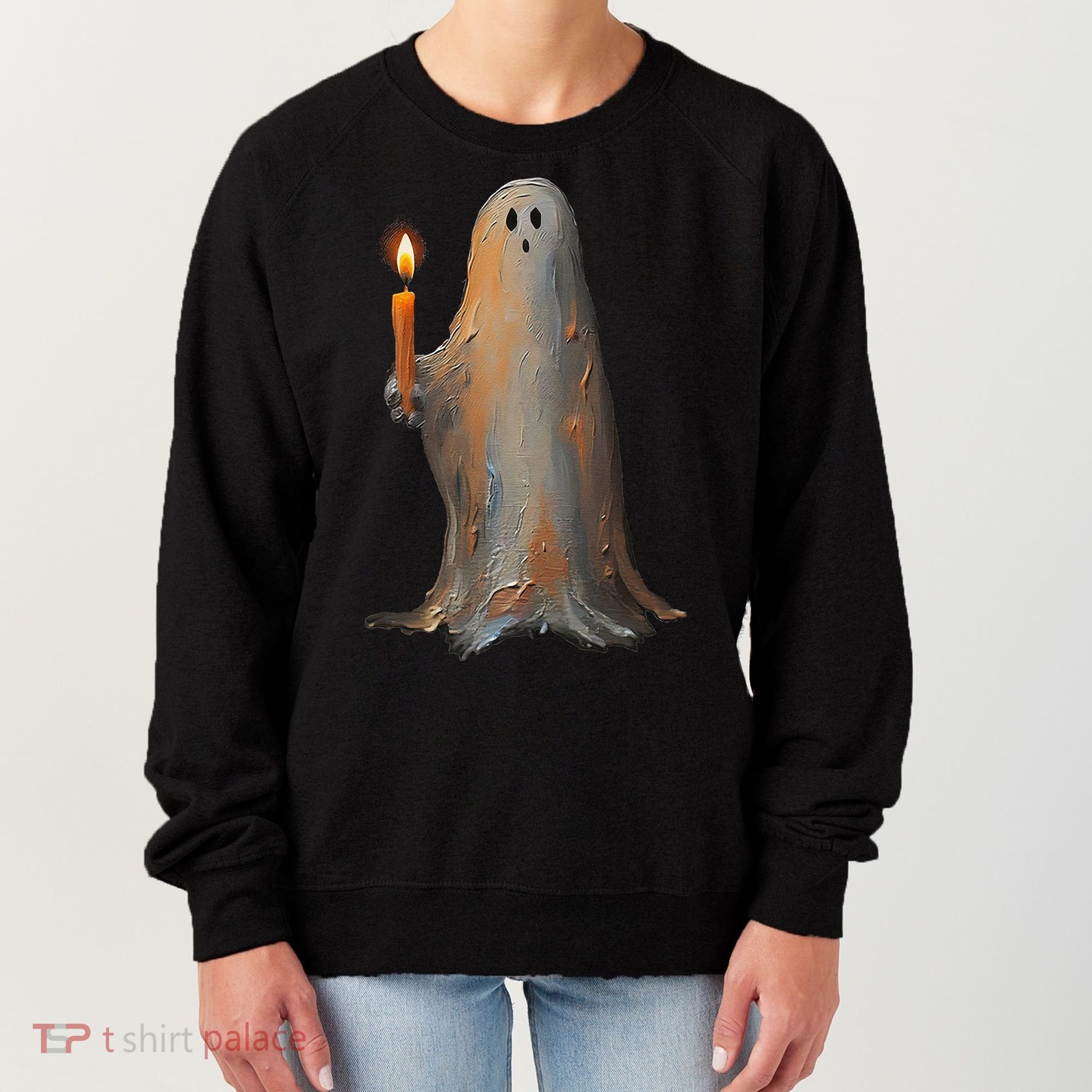 Halloween Ghost Holding Candle Spooky Women's Sweatshirt