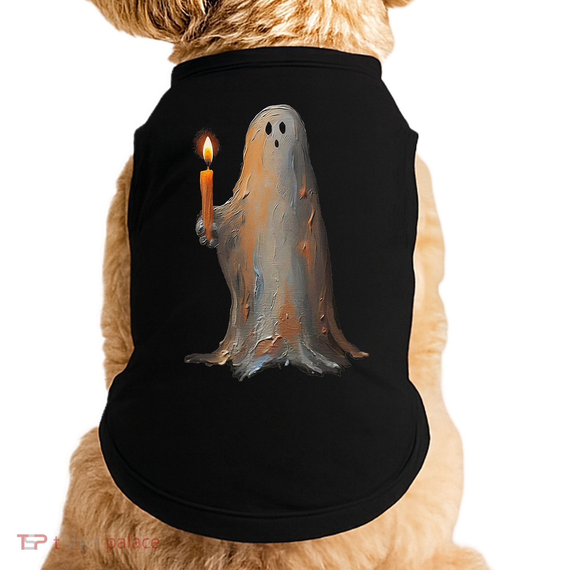 Halloween Ghost Holding Candle Spooky Doggie Tank