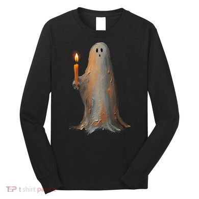 Halloween Ghost Holding Candle Spooky Long Sleeve Shirt