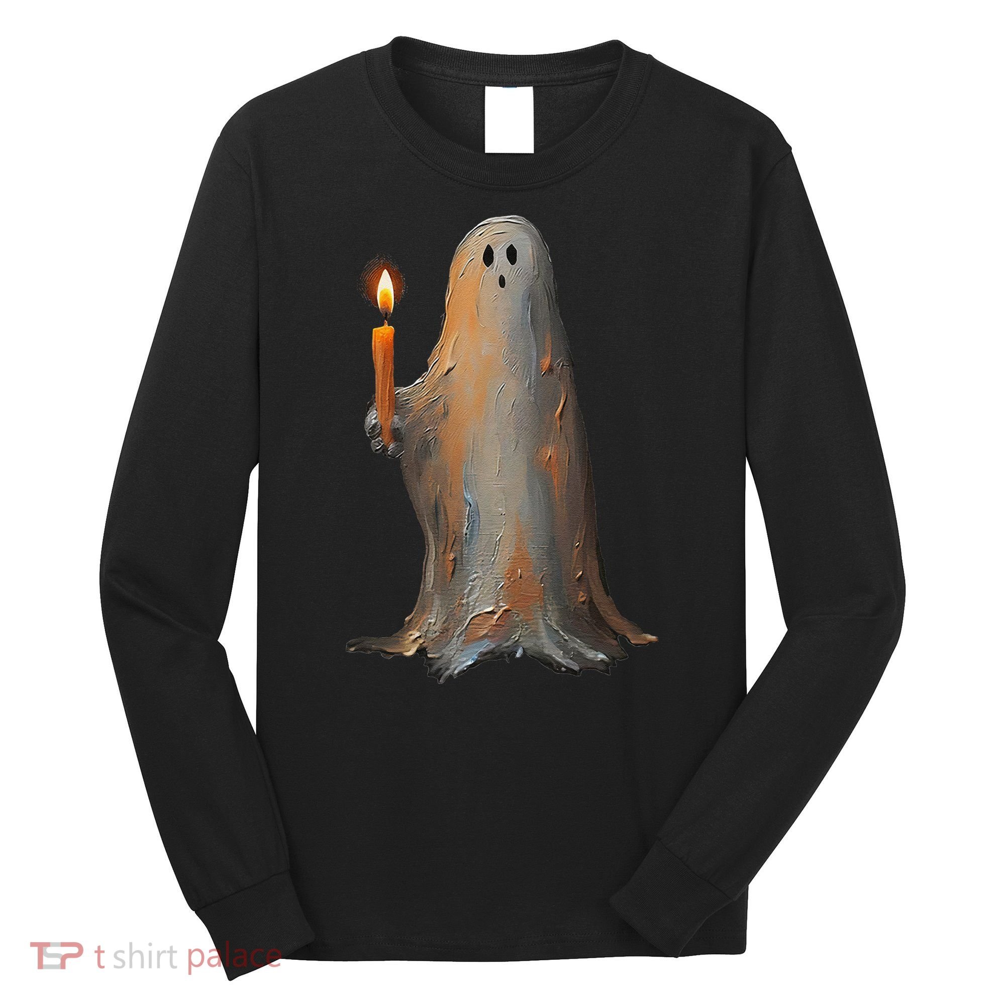 Halloween Ghost Holding Candle Spooky Long Sleeve Shirt