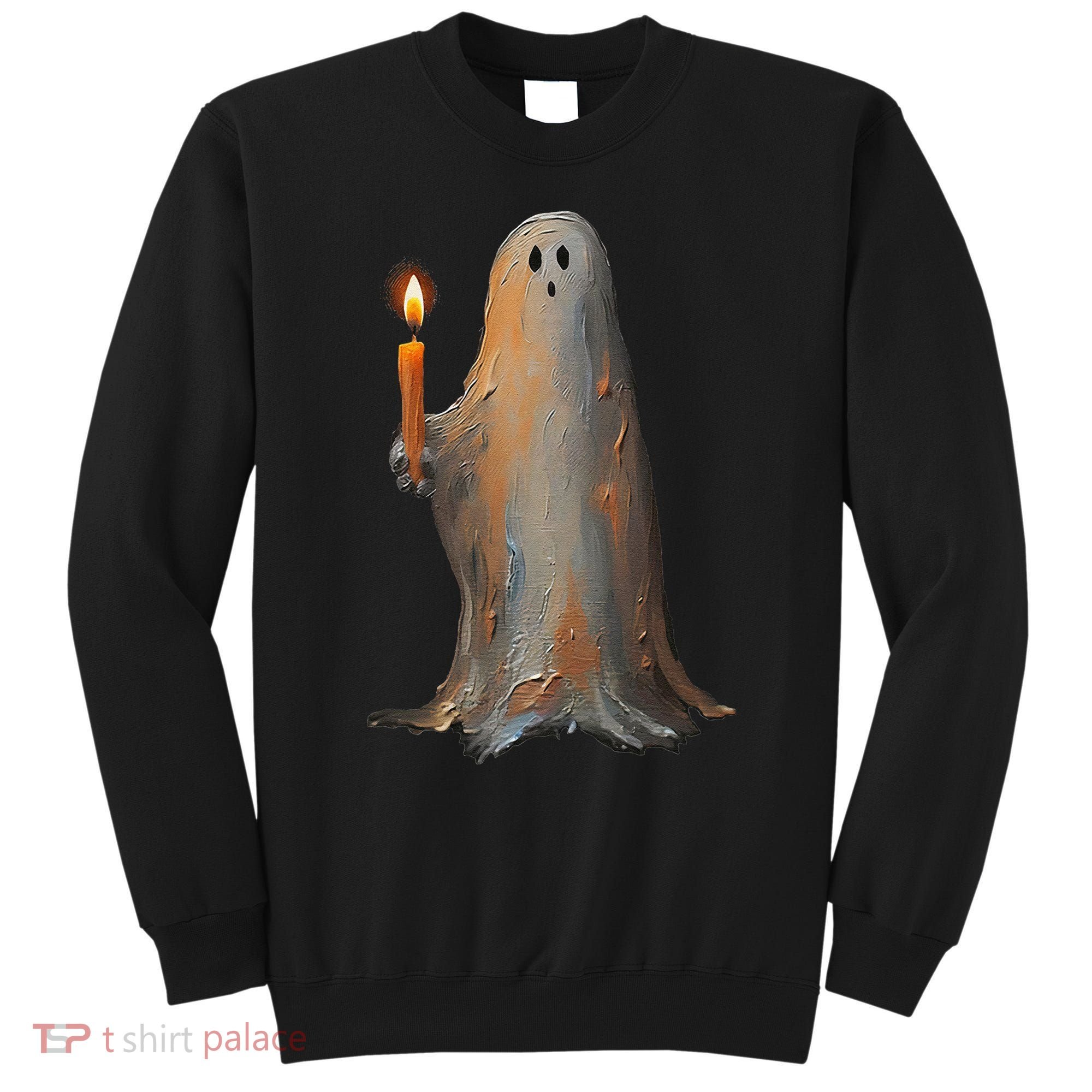 Halloween Ghost Holding Candle Spooky Sweatshirt