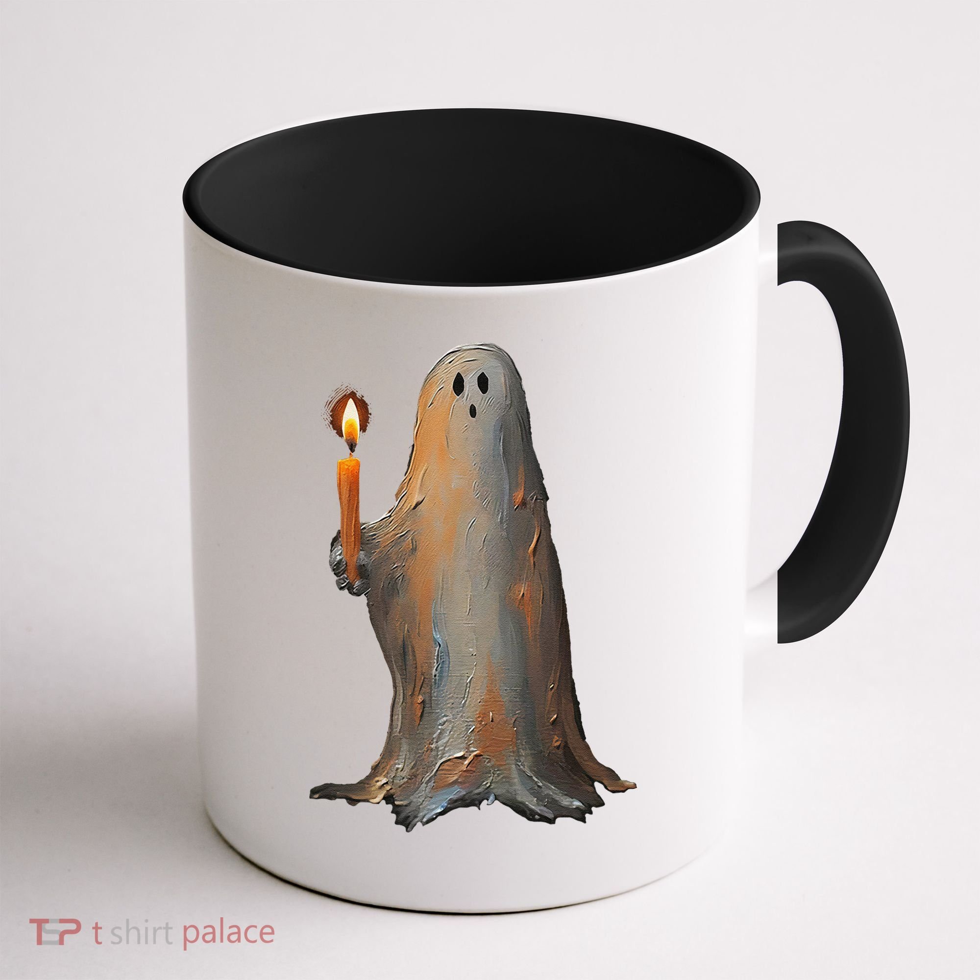 Halloween Ghost Holding Candle Spooky Coffee Mug