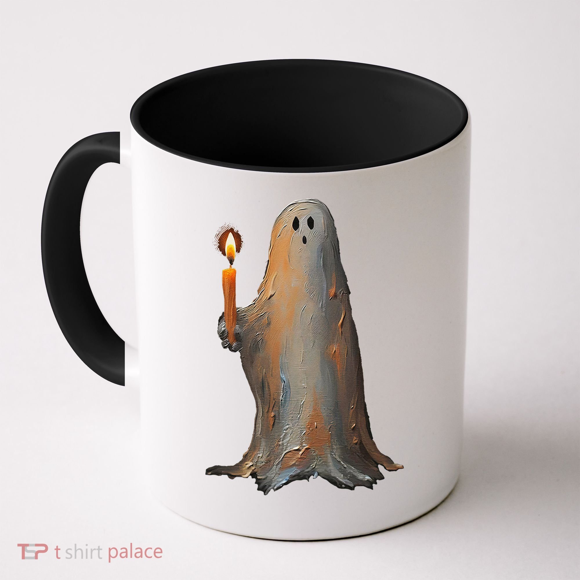 Halloween Ghost Holding Candle Spooky Coffee Mug