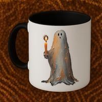 Halloween Ghost Holding Candle Spooky Coffee Mug thumb 2