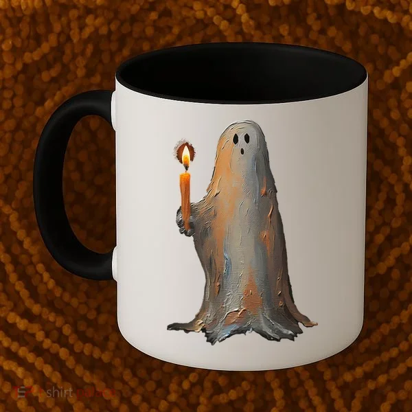 Halloween Ghost Holding Candle Spooky Coffee Mug