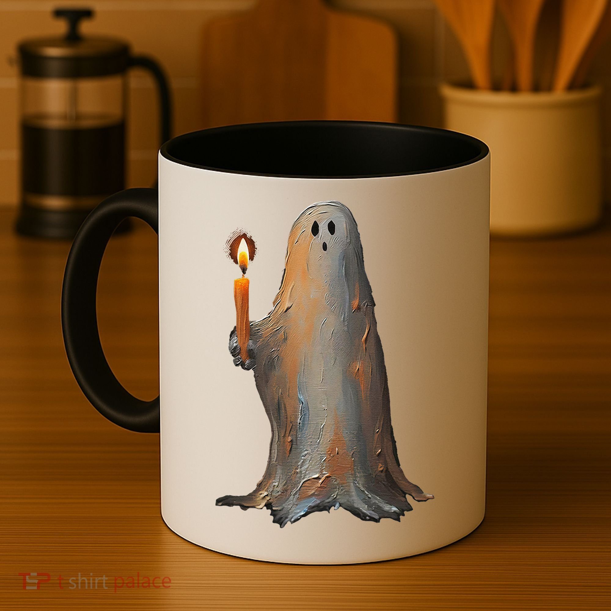 Halloween Ghost Holding Candle Spooky Coffee Mug