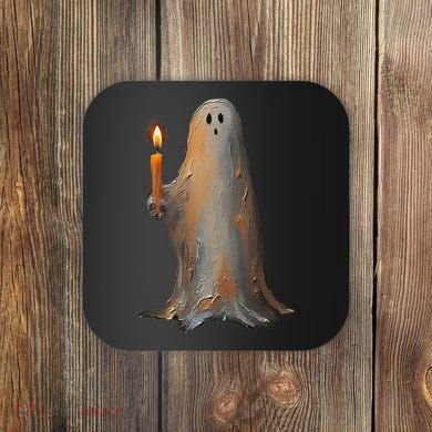 Halloween Ghost Holding Candle Spooky Coaster