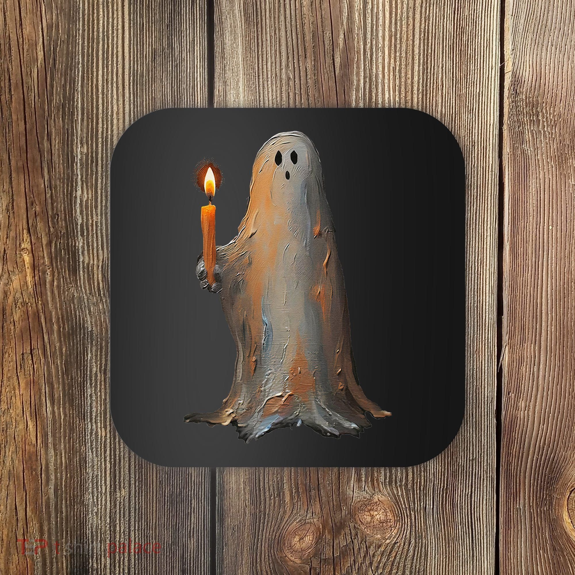 Halloween Ghost Holding Candle Spooky Coaster