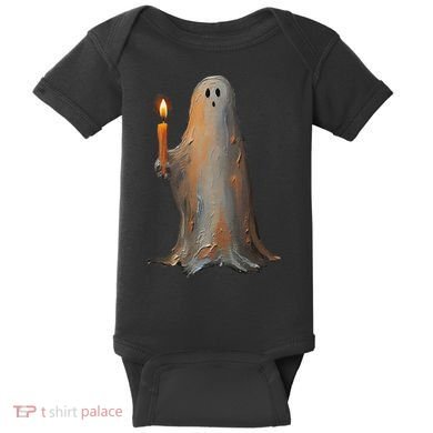 Halloween Ghost Holding Candle Spooky Baby Bodysuit