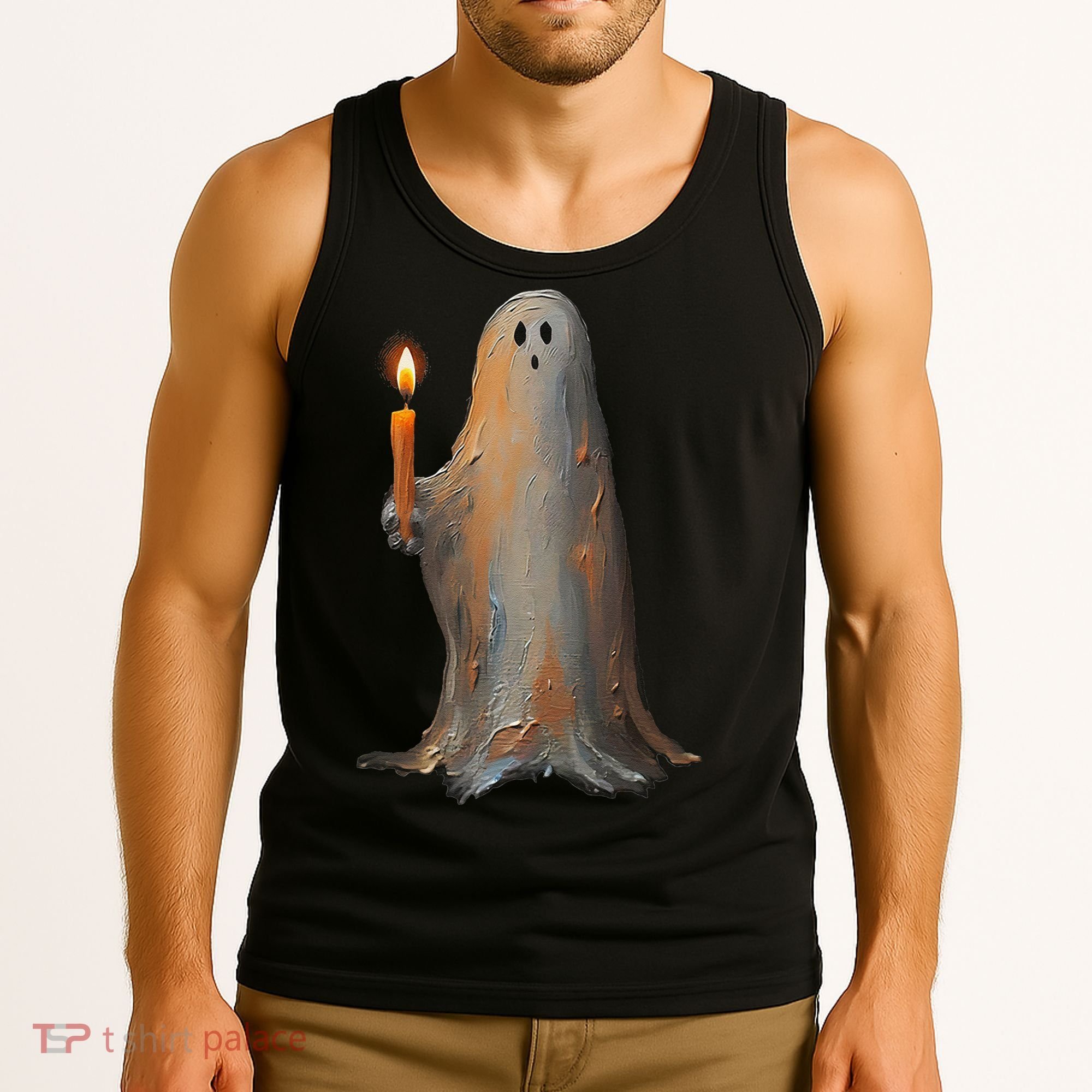 Halloween Ghost Holding Candle Spooky Tank Top