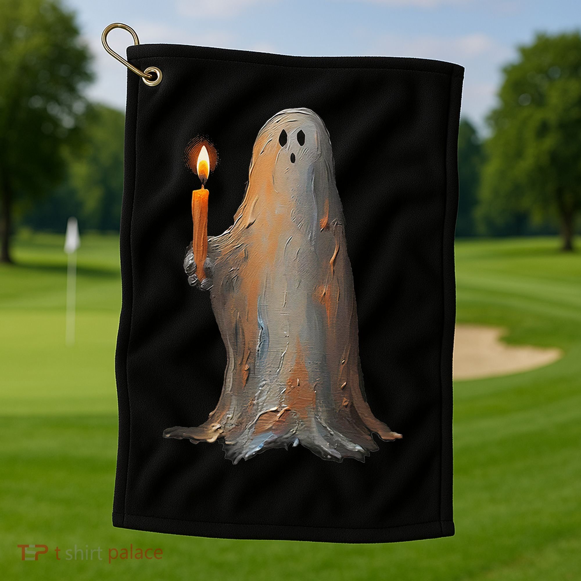 Halloween Ghost Holding Candle Spooky Golf Towel