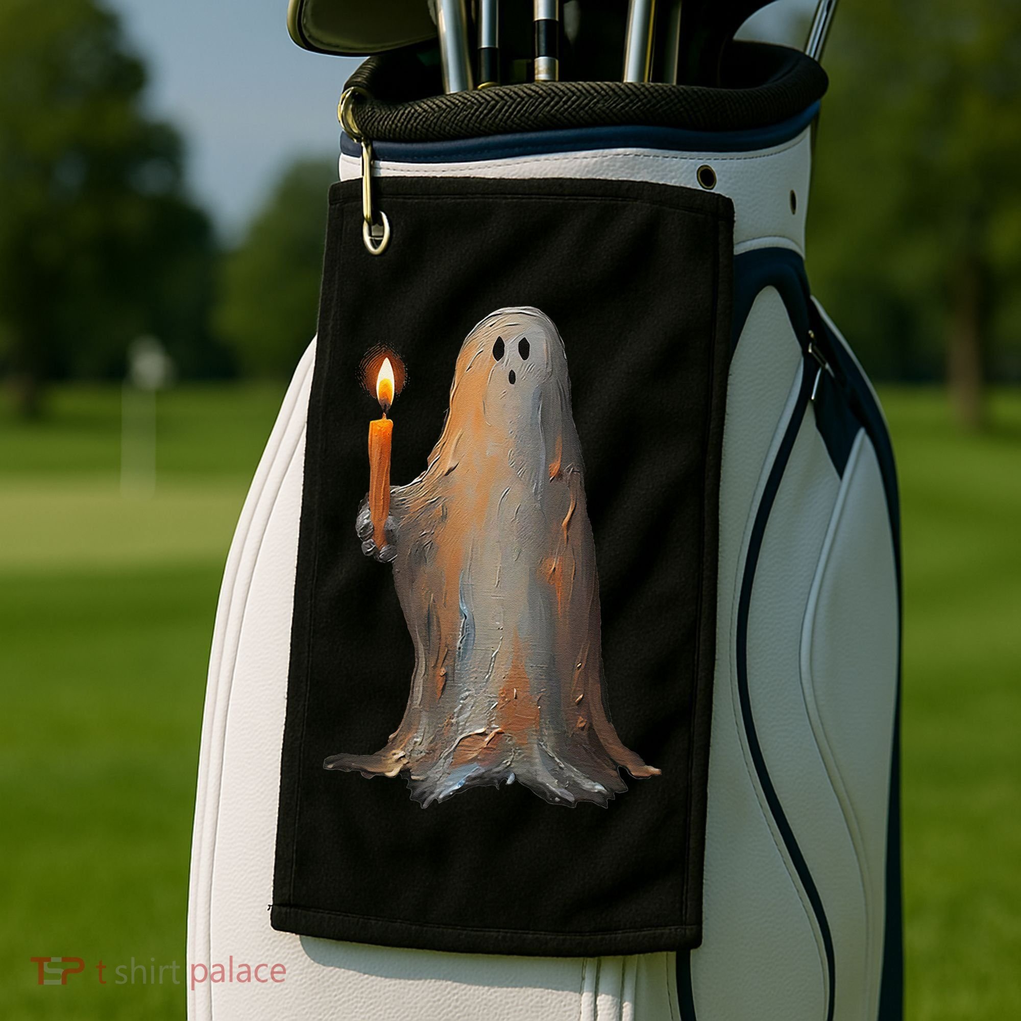 Halloween Ghost Holding Candle Spooky Golf Towel