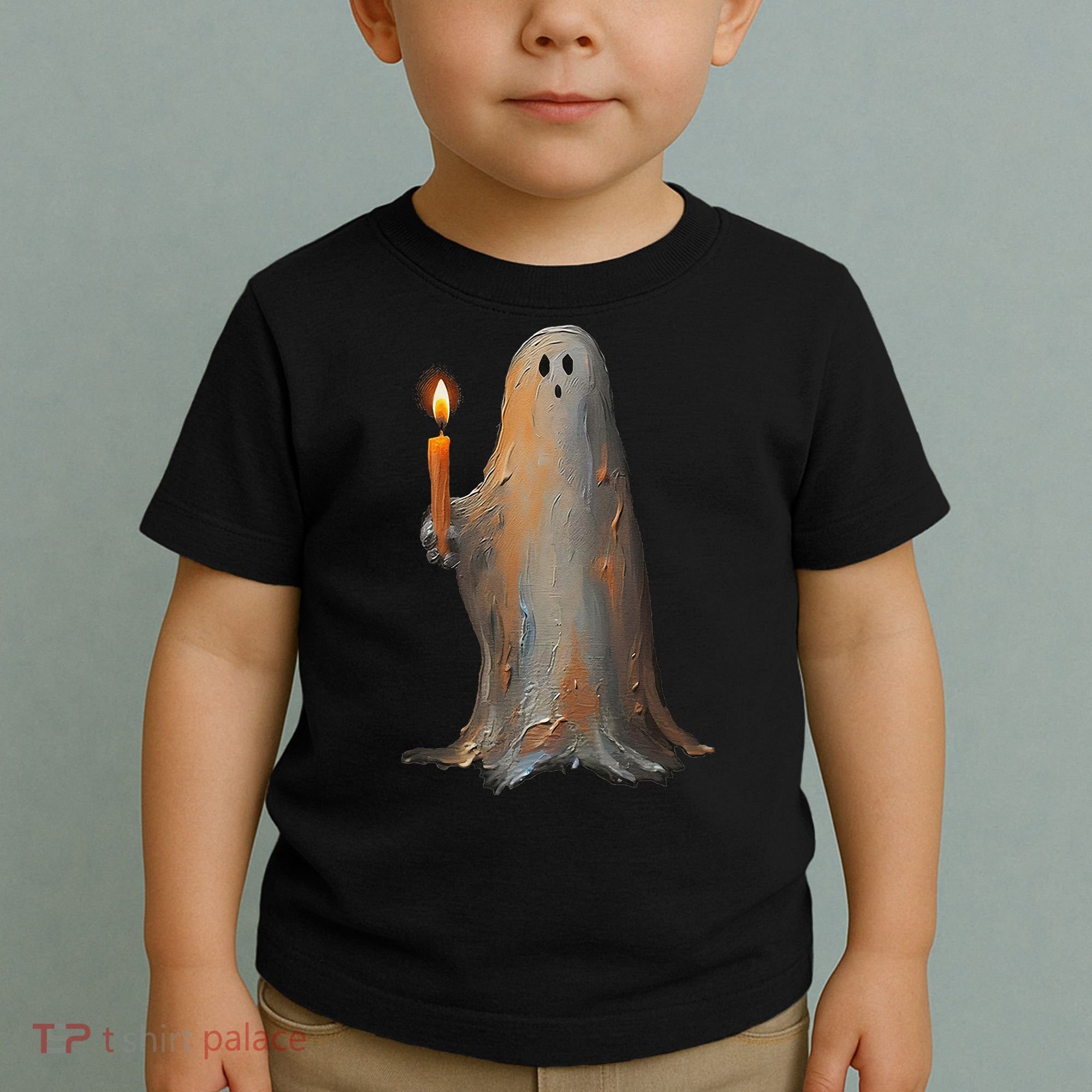 Halloween Ghost Holding Candle Spooky Toddler T-Shirt