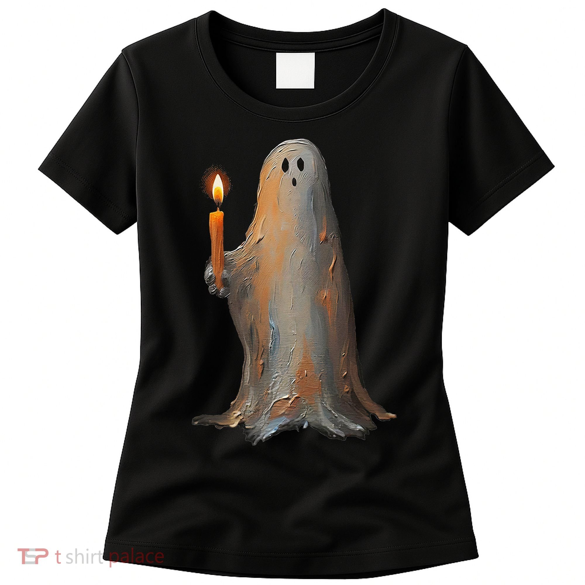 Halloween Ghost Holding Candle Spooky Women's T-Shirt