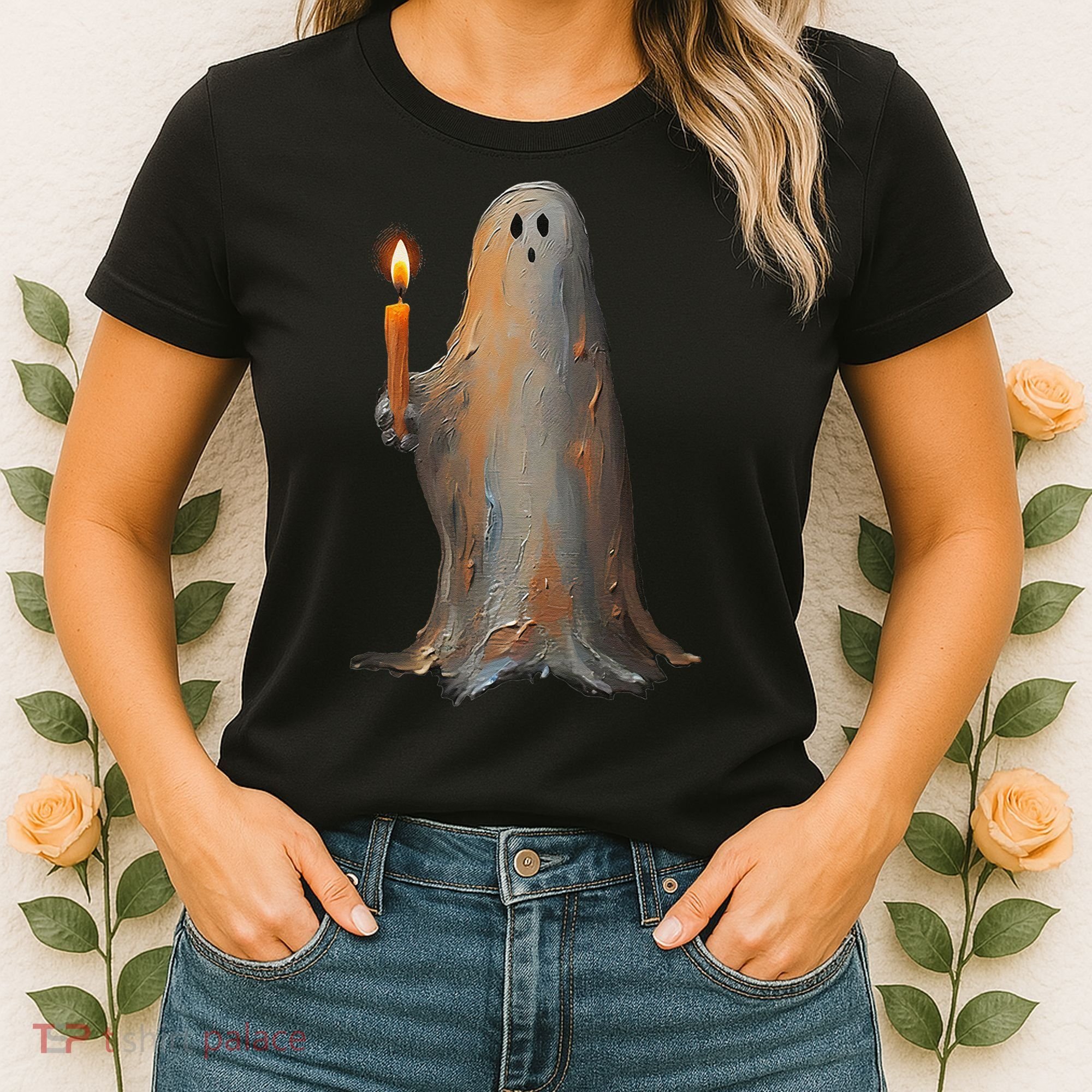 Halloween Ghost Holding Candle Spooky Women's T-Shirt