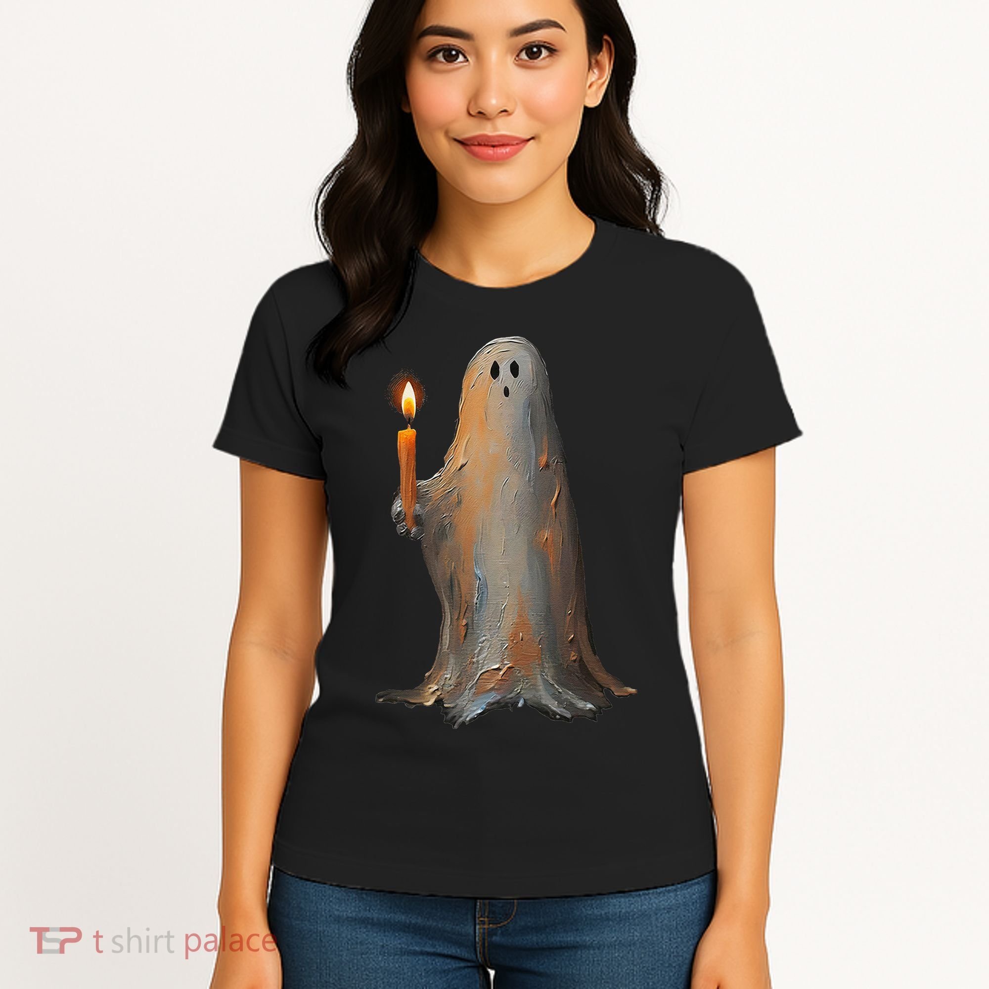 Halloween Ghost Holding Candle Spooky Women's T-Shirt