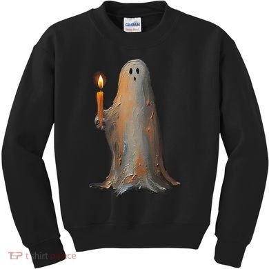Halloween Ghost Holding Candle Spooky Kids Sweatshirt
