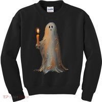 Halloween Ghost Holding Candle Spooky Kids Sweatshirt thumb 0